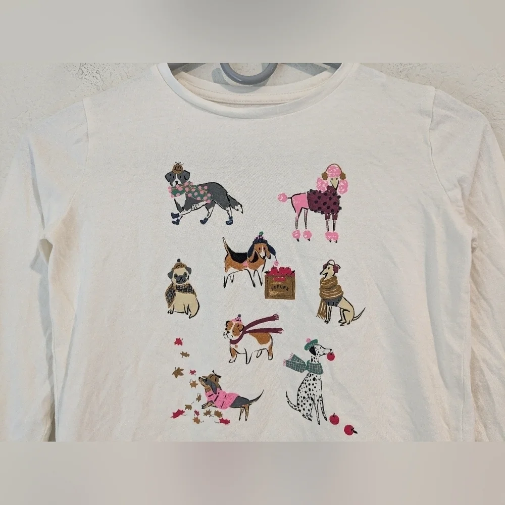Crewcuts Girls 8-9 White Cotton Dogs Graphic Printed Long Sleeve Tee Fall